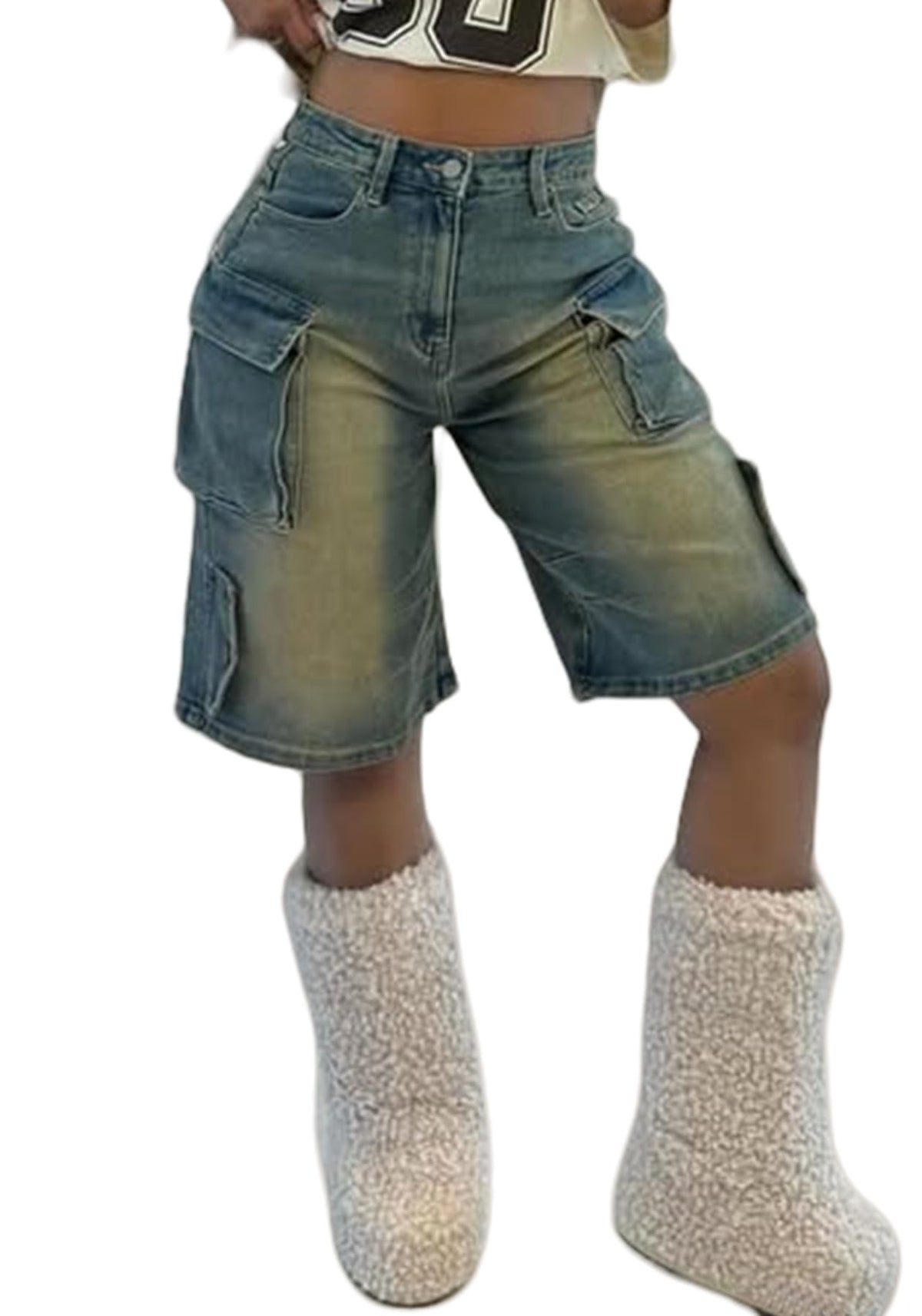 NRTHYE Womens Denim Cargo Shorts