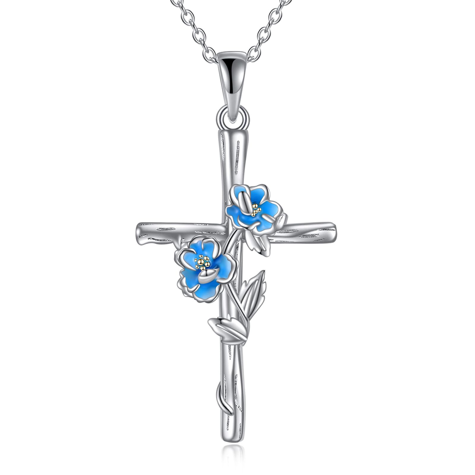 LUHE Women Cross Necklace Sterling Silver Birth Flower