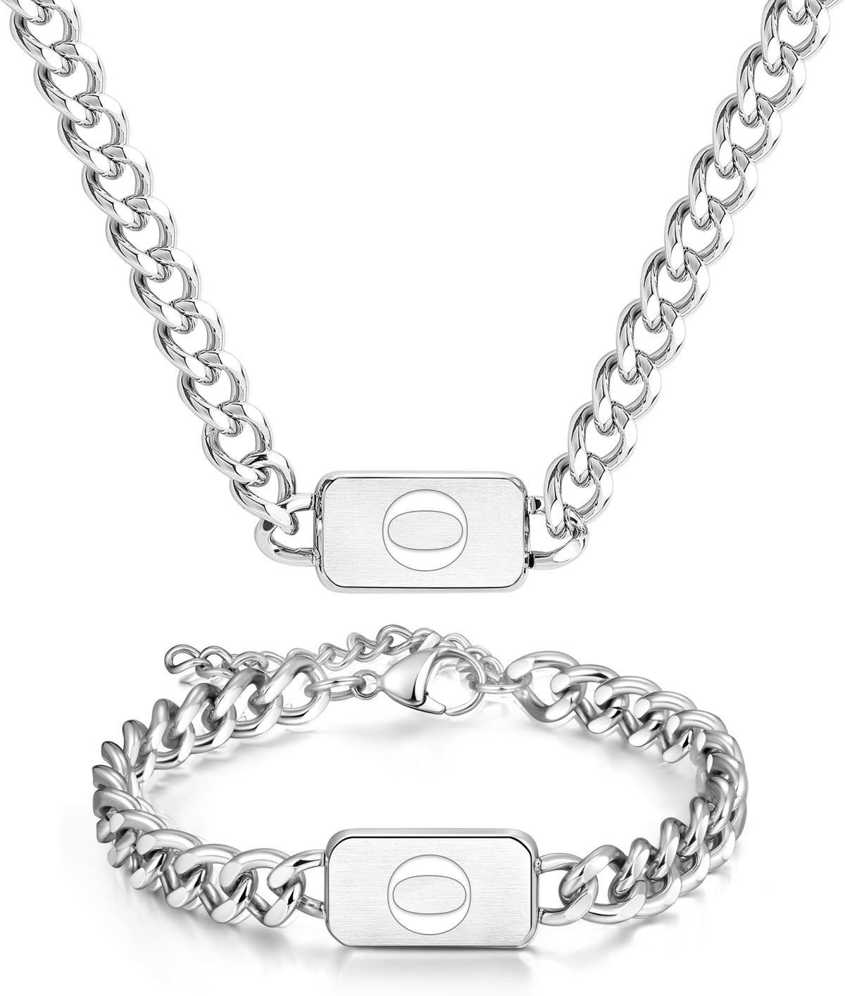 Mens silver initial necklace bracelet