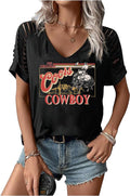 Cowboys Western Country Cut Out V Neck T Shirt