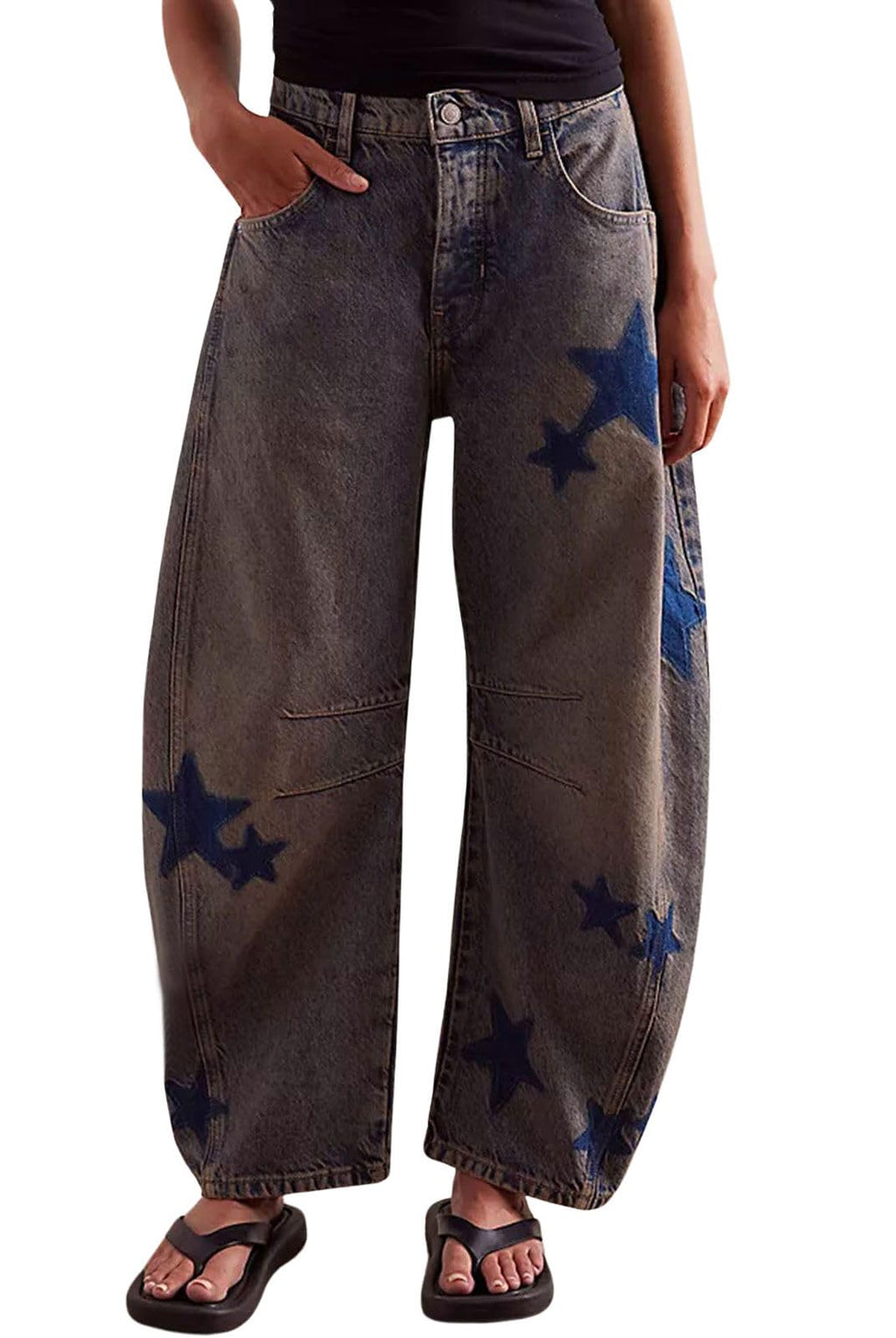 loveimgs Womens Mid Rise Barrel Jeans
