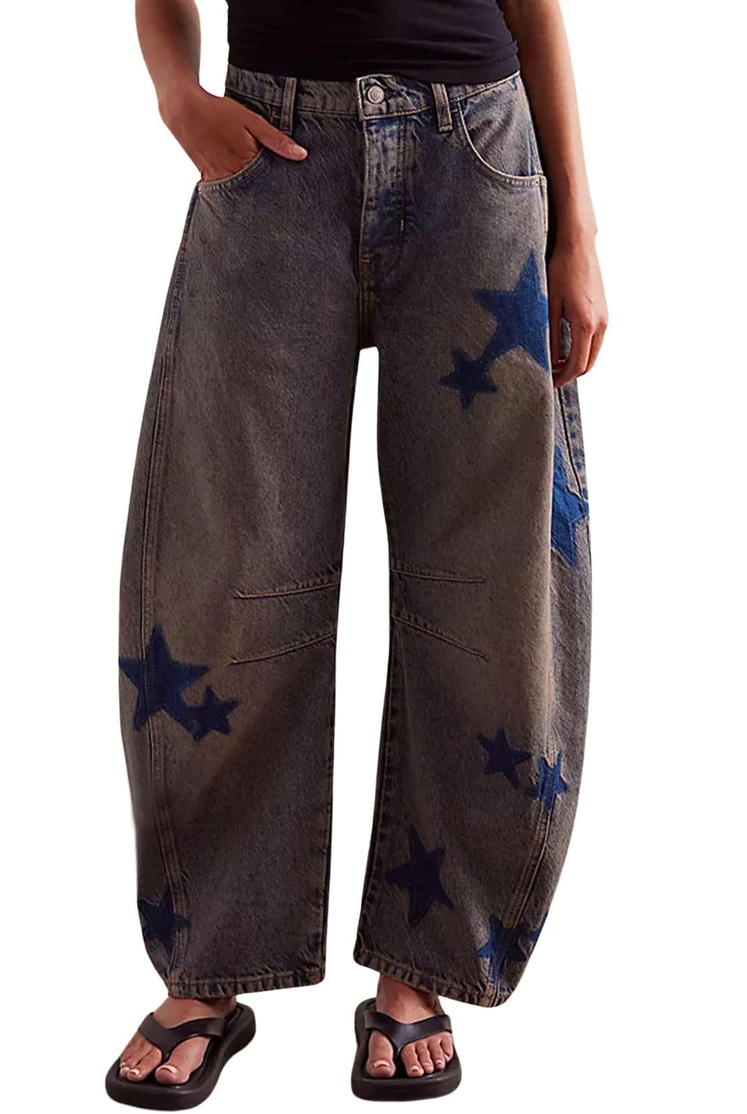 loveimgs Womens Mid Rise Barrel Jeans
